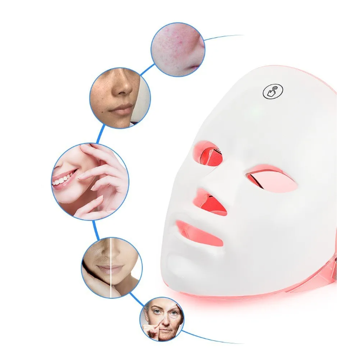 Terapia de Luz de Máscara Facial LED - Máquina de Estiramiento de la Piel Coreana de 7 Colores - Tratamiento de Cara y Cuello - Dispositivo de Belleza de Luz Azul y Roja para Rejuvenecimiento