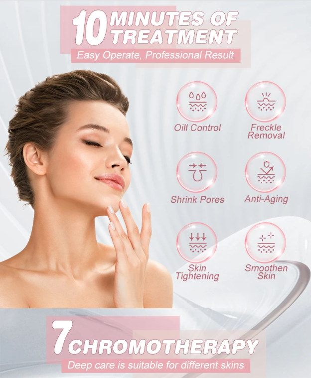 Terapia de Luz de Máscara Facial LED - Máquina de Estiramiento de la Piel Coreana de 7 Colores - Tratamiento de Cara y Cuello - Dispositivo de Belleza de Luz Azul y Roja para Rejuvenecimiento