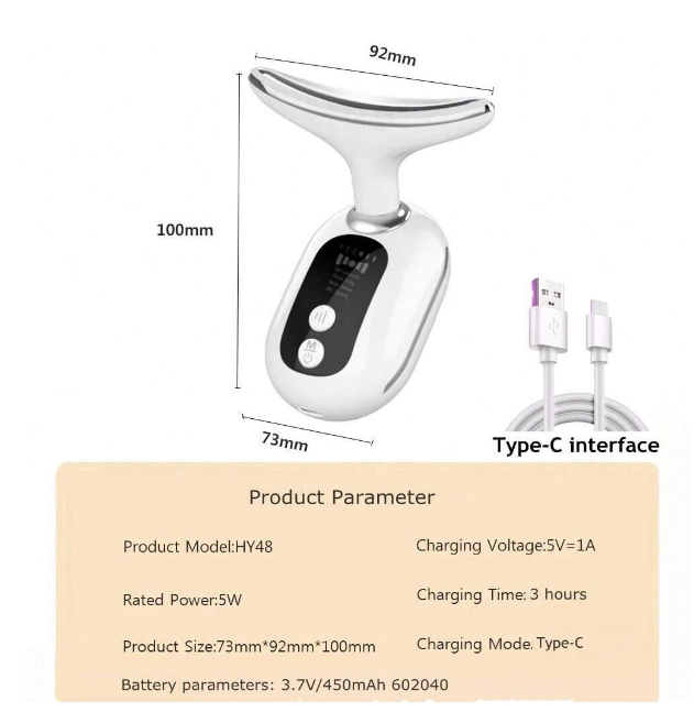 Masajeador Cara Cuello Antiarrugas Reductor Papada Mujer con Calor Luz LED EMS Lifting para Aclarar Líneas del Cuello (45°C)