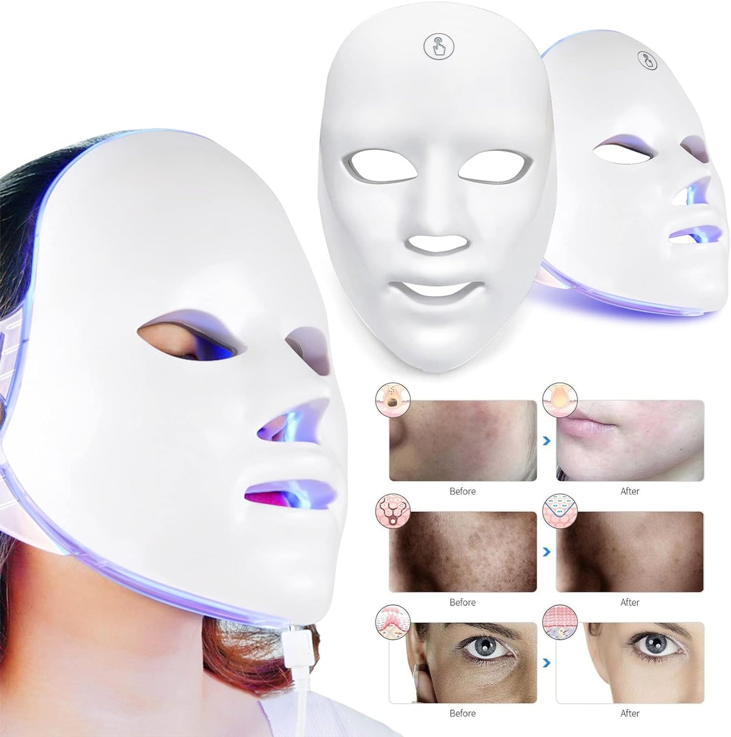 Terapia de Luz de Máscara Facial LED - Máquina de Estiramiento de la Piel Coreana de 7 Colores - Tratamiento de Cara y Cuello - Dispositivo de Belleza de Luz Azul y Roja para Rejuvenecimiento