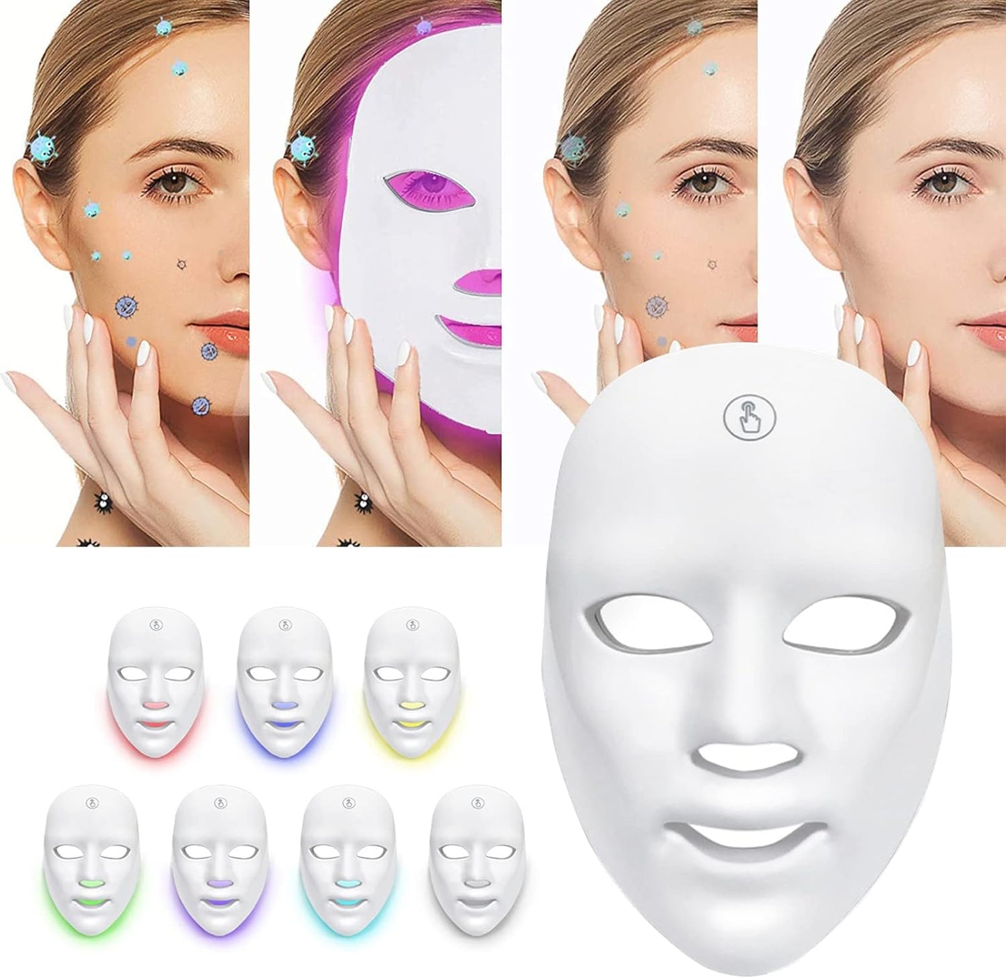 Terapia de Luz de Máscara Facial LED - Máquina de Estiramiento de la Piel Coreana de 7 Colores - Tratamiento de Cara y Cuello - Dispositivo de Belleza de Luz Azul y Roja para Rejuvenecimiento