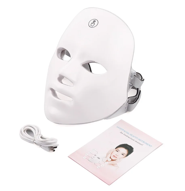 Terapia de Luz de Máscara Facial LED - Máquina de Estiramiento de la Piel Coreana de 7 Colores - Tratamiento de Cara y Cuello - Dispositivo de Belleza de Luz Azul y Roja para Rejuvenecimiento