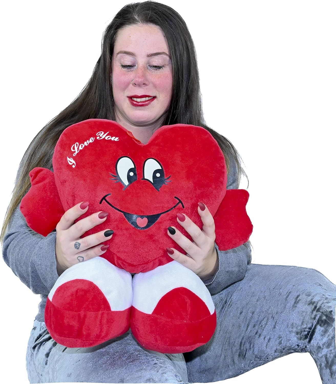 Peluche Corazon Dia de los Enamorados Toys Corazón de Peluche con pies. Regalo para el Dia de los Enamorados te Quiero. de Altura Tiene un Mensaje de 'I Love You'